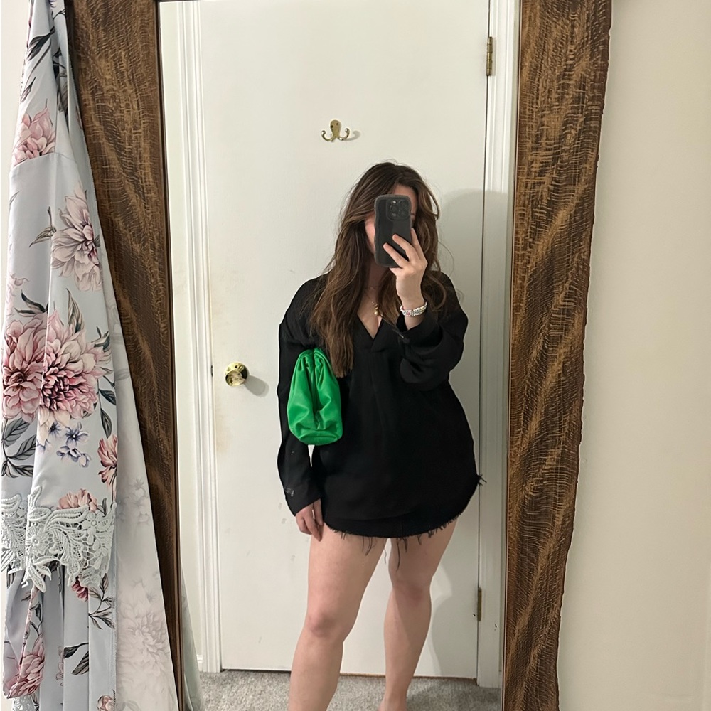 NAKED ZEBRA Oversized Silk Black Blouse